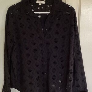 Habitual Black Cotton Eyelet Long Sleeve Button Down